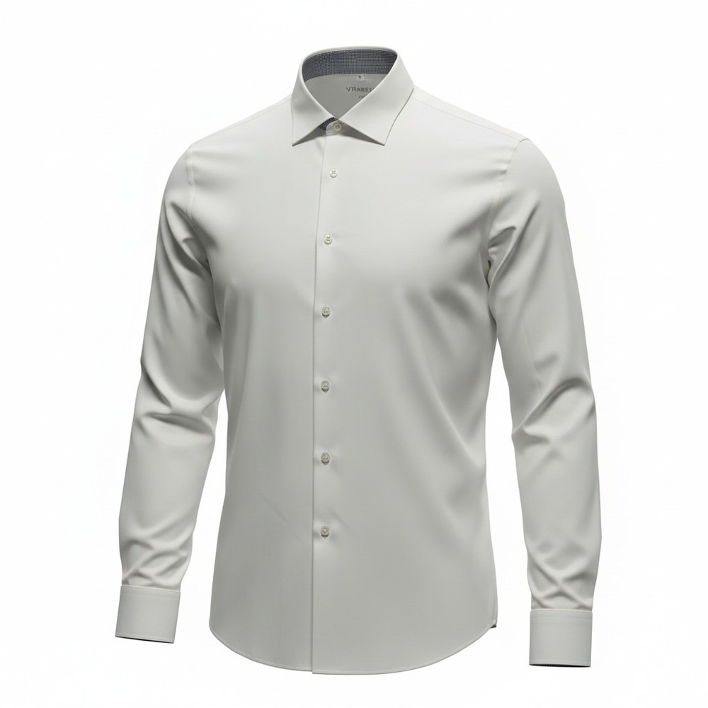 Vitarelli Dress Shirt Mens 17.5 36/37 Cream Excellent Slim Fit Long Sleeve